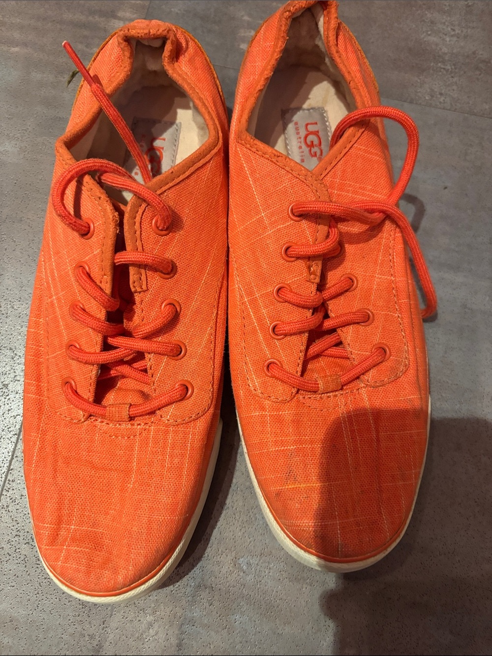 UGG Women’s Vibrant Orange Canvas Lace-Up Sneakers Size 10